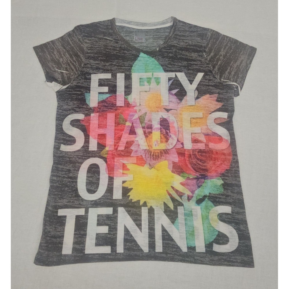 Lucky In Love T-Shirtβ Women Medium "Fifty Shades of Tennis" Graphic Tee Size M